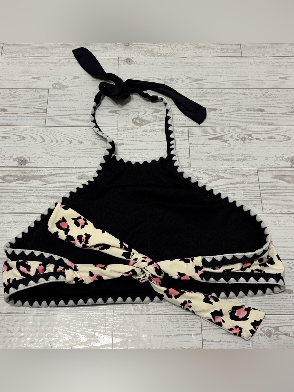 Gianni Bini Black Pink Off White Leopard Cheetah Print Bikini Halter Top Size M - Picture 5 of 9